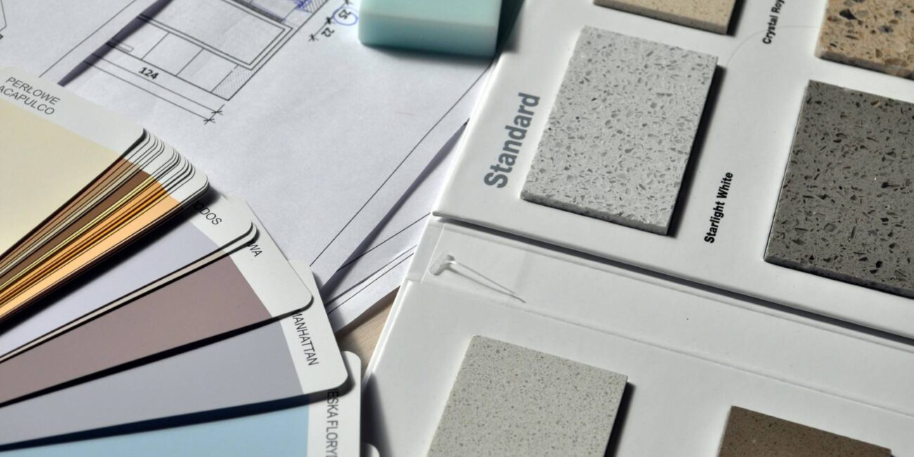 Material samples and project drawings for custom sourcing